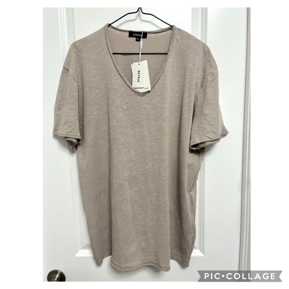 NEW Bayrue Aiopson Raw Edge Slim Fit Cotton T-Shirt Designer Style - Picture 2 of 4